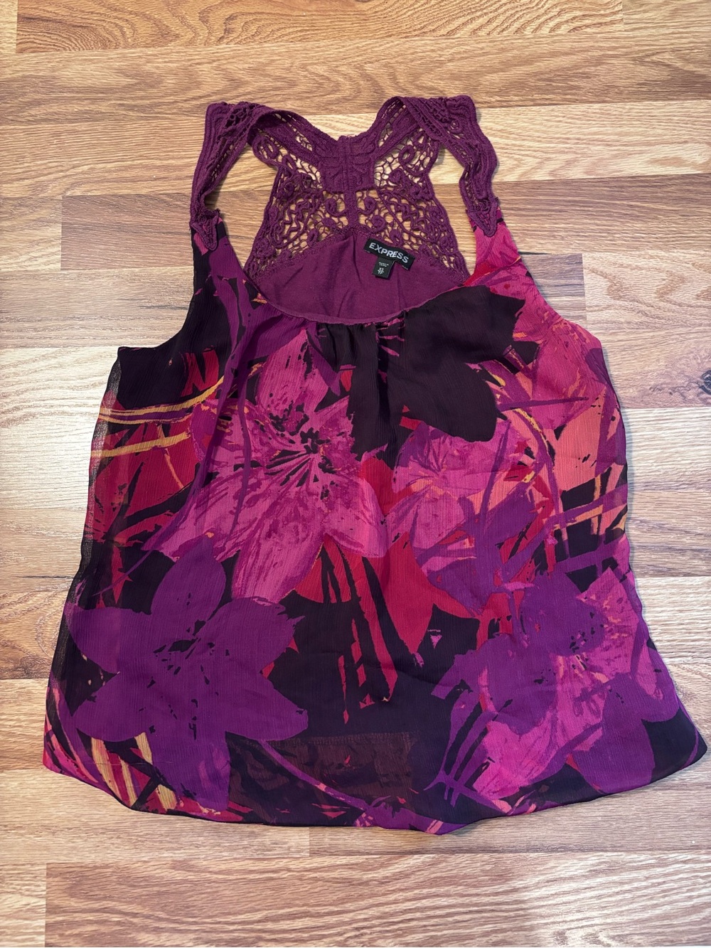 Express Floral Crochet Lace Racerback Magenta Camisole Size XS